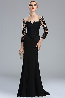 Black Long Sleeves Lace Evening Gown