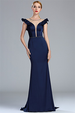 Marineblau Vintage Meerjungfrau Linie Abendkleid