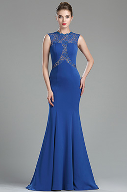 Royal Blue Beaded Lace Mermaid Style Prom Dress