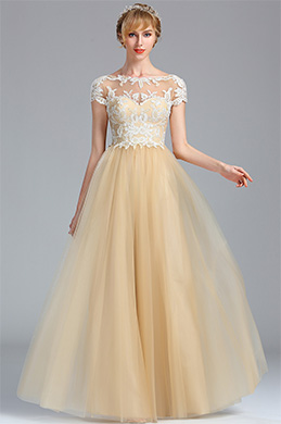 Short Sleeves Beige Lace Appliques Homecoming Prom Dress