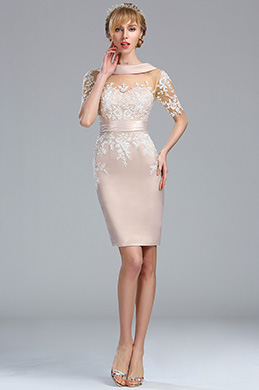 Half Sleeves Beige Lace Appliques Mother of the Bride Dress