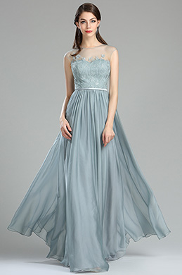 A-line Lace Appliques Evening Dress with Pleated Skirt