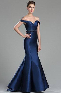 Marineblau Schulterfrei Herz Ausschnitt Mikado Abendkleid Marineblau Schulterfrei Herz Ausschnitt Mikado Abendkleid