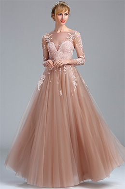 Robe de Soirée Sheer Top Manche Longue Robe de Soirée Sheer Top Manche Longue