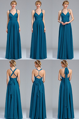Blue Strapped Convertible Bridesmaid Dress