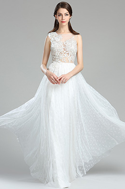 Ärmellos Weiß A Linie Spitze Tüll Brautkleid Ärmellos Weiß A Linie Spitze Tüll Brautkleid