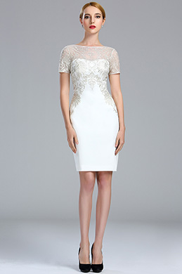 White Short Sleeves Lace Appliques Cocktail dress