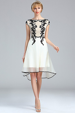 White Lace Appliques Beaded Evening Dress