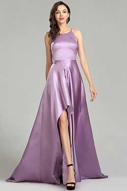 Lila Asymmetirsch Linie Ärmellos Satin Abendkleid