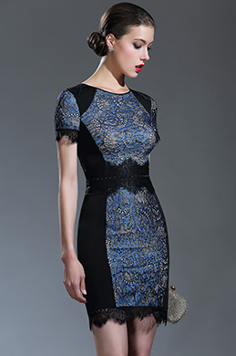 Schwarz Blau Perlen Spitze Kleid für die Brautmutter