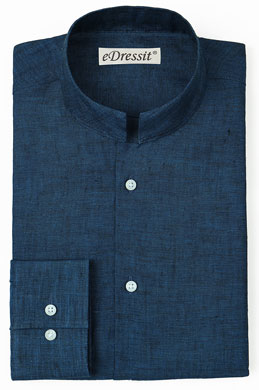 Custom 100% Linen Blue Mandarin Collar Shirt