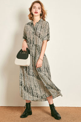 Silk Short Sleeves Shirt Dress Day Dress Wear to Work