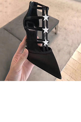 Women's Suede Beaded Buckle Toe Closed High Heels Shoes