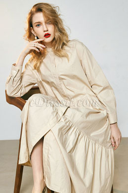 Women Long Sleeves Shirt Dress Day Dress