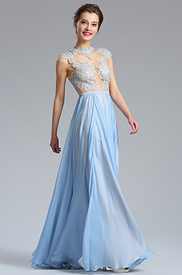 Neckholder Spitze blau Abendkleid Ballkleid
