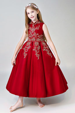 Bordeaux Sleeveless Long Flower Girl Dress