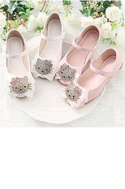Girl's Round Toe Leather Buckle  Flat Flower Dance Shoes