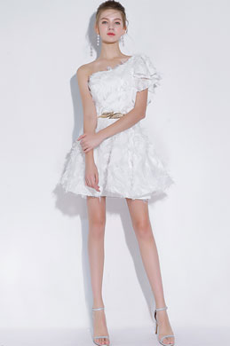 Sexy White Single Shoulder Short Cocktail Party Dress