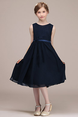 Navy Blue Short Wedding Party Flower Girl Dress