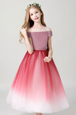 Schulterfrei Kinder Hochzeit Blumenmädchen Kleid