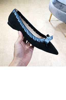 Women's Sued Laciness Toe Closed Flat Heels Shoes
