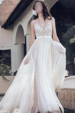 Weiß A Line Empire Stickerei Brautkleid