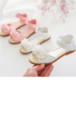 Girl's Open Toe Leather Flat Flower Sandals Shoes
