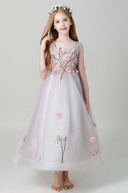 Princess 3/4 Sleeves Children Wedding Flower Girl Dress