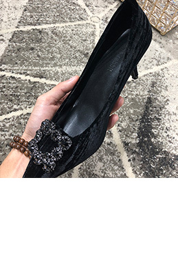 Women Suede Toe Closed Rhinestone High Heels Shoes