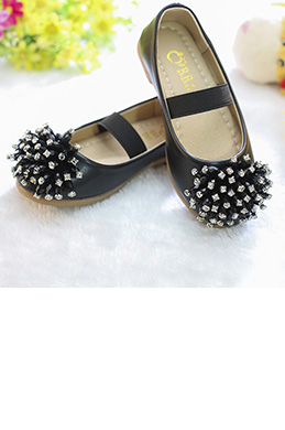 Black Girl's Round Toe Leather Flat Flower Girl Shoes