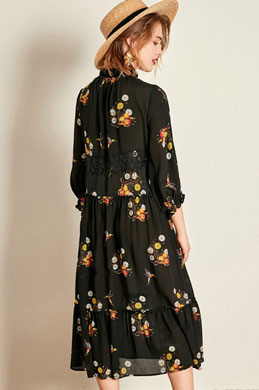 Silk Printed Dress Drop Waist Dress Day Wear