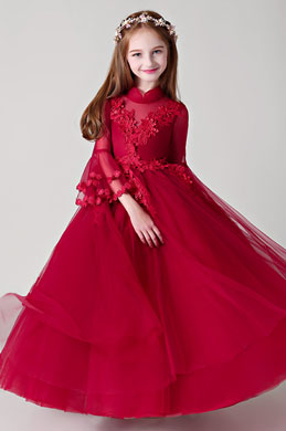 Princess Red Children Wedding Flower Girl Dress
