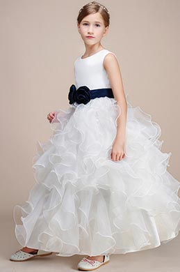 White Sleeveless Wedding Flower Girl Party Dress