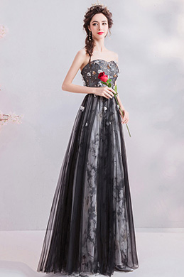 Sexy Corset Black Floral Party Evening Ball Dress