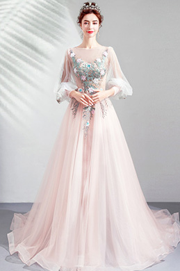 Vestido de novia de manga larga de hadas de tul fiesta sexy