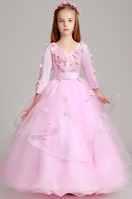 Princess Pink Children Wedding Flower Girl Dress