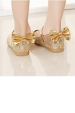 Girl's Round Toe Sequins Flat Flower Dance Shoes