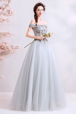 Off Shoulder Embroidery Tulle Party Formal Dress