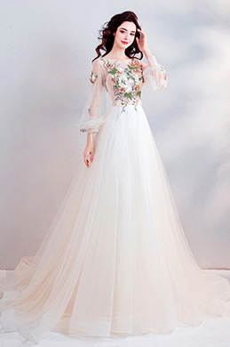 Sexy Sleeves Fairy Long Tulle Party Wedding Dress