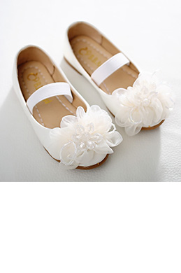 Girl's Round Toe Leather Flat Flower Dance Shoes