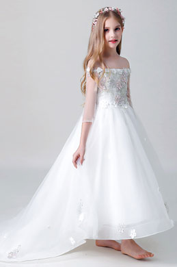 Off Shoulder Long Flower Girl Dress