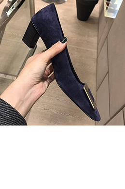 Women Block Heels Closed Toe Pumps Shoes