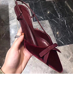 Women's Burgundy Velvet Closed Toe Mid Heels Shoes