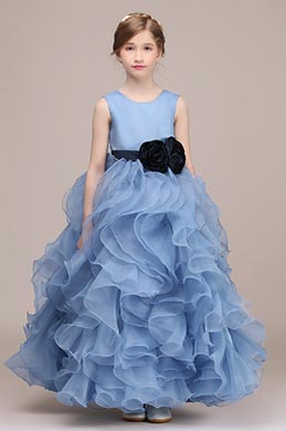 Baby Blue Multi-layer Sleeveless Flower Girl Dress
