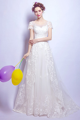 Short Sleeves Lace Bridal Wedding Dress