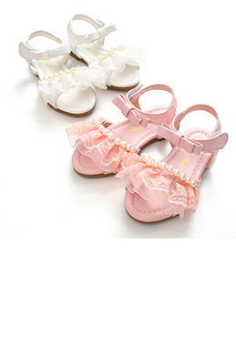 Girl's Open Toe Leather Flat Flower Sandals Shoes