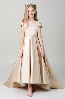 Off Shoulder Champagne Flower Girl Dress