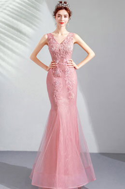 V-Cut Stickerei Meerjungfrau Party Abendkleid