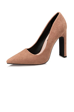 Women's Suede High Chunky Heel Closed Toe Pumps Shoes