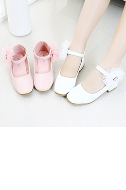 Children Girl Closed Toe Leather Flower Shoes